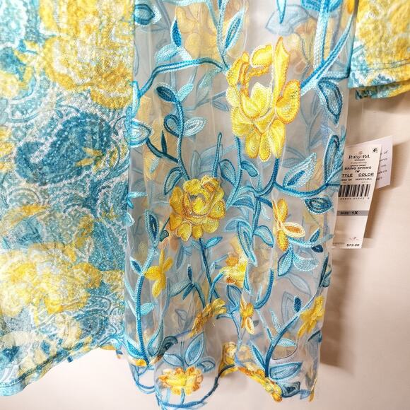 Ruby Rd. Floral Embroidered Mesh Open Front Cardigan - Picture 7 of 14